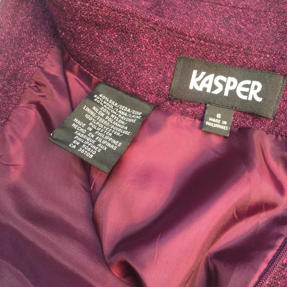 🙋🏽Kasper Skirt Sz 6 Purple Black Silk Wool Knee - Picture 2 of 7